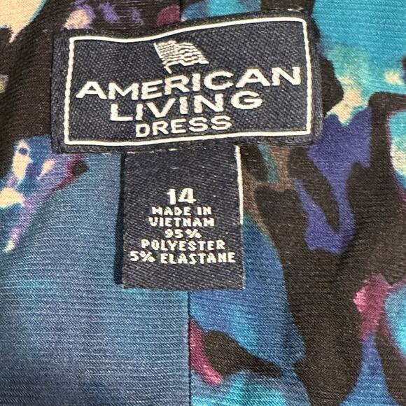 American Living Floral Ruched Dress | Size 14 |‎ Blue Purple | Sleeveless Sheath - Picture 10 of 10